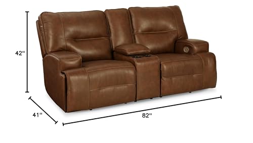 Signature Design by Ashley Francesca Modern Tufted Leather Power Reclining Loveseat with Console and Adjustable Headrest, Dark Brown