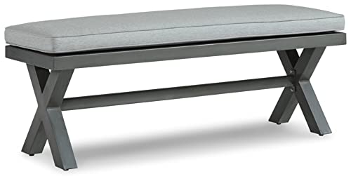 Signature Design by Ashley Elite Park Casual Outdoor Aluminum Bench with Cushion, Gray