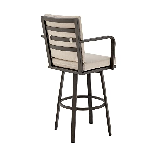 Don 30" Outdoor Patio Swivel Bar Stool in Brown Aluminum with Cushions