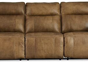 Signature Design by Ashley Game Plan Contemporary Tufted Leather Power Reclining Sofa with Adjustable Headrest, Light Brown