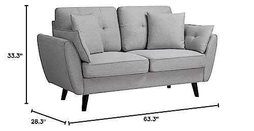 Shintenchi 63" Modern Fabric Loveseat Sofa Couch for Living Room Upholstered 2-Seat Low Back Deep Seat with 4 Pillows Furniture for Bedroom, Office，Studio Easy Assembly Light Grey