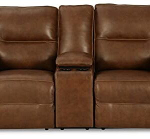 Signature Design by Ashley Francesca Modern Tufted Leather Power Reclining Loveseat with Console and Adjustable Headrest, Dark Brown