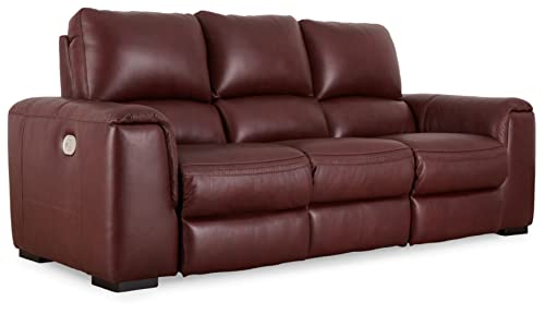 Signature Design by Ashley Alessandro Contemporary Leather Power Reclining Sofa with Adjustable Headrest, Red