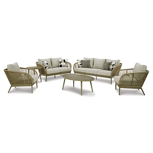 Signature Design by Ashley Swiss Valley Bohemian Outdoor Loveseat with Cushion, Light Brown