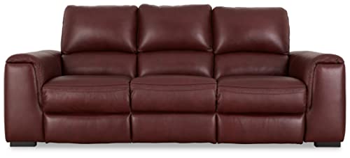 Signature Design by Ashley Alessandro Contemporary Leather Power Reclining Sofa with Adjustable Headrest, Red