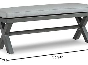 Signature Design by Ashley Elite Park Casual Outdoor Aluminum Bench with Cushion, Gray