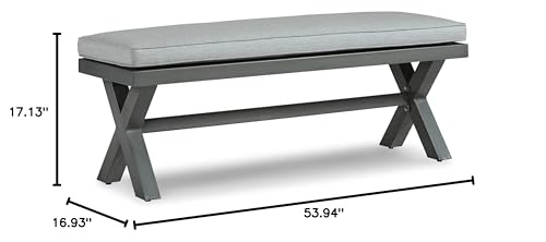 Signature Design by Ashley Elite Park Casual Outdoor Aluminum Bench with Cushion, Gray