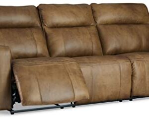 Signature Design by Ashley Game Plan Contemporary Tufted Leather Power Reclining Sofa with Adjustable Headrest, Light Brown