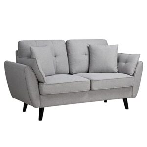 Shintenchi 63" Modern Fabric Loveseat Sofa Couch for Living Room Upholstered 2-Seat Low Back Deep Seat with 4 Pillows Furniture for Bedroom, Office，Studio Easy Assembly Light Grey