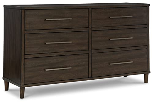 Signature Design by Ashley Wittland Mid-Century Modern 6 Drawer Dresser, Dark Brown