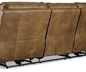 Signature Design by Ashley Game Plan Contemporary Tufted Leather Power Reclining Sofa with Adjustable Headrest, Light Brown