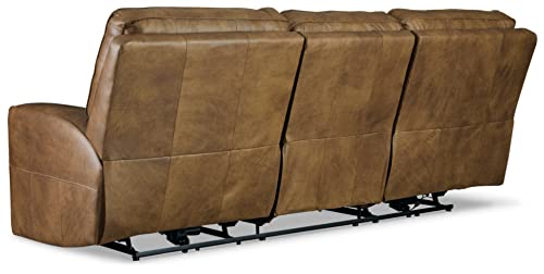 Signature Design by Ashley Game Plan Contemporary Tufted Leather Power Reclining Sofa with Adjustable Headrest, Light Brown