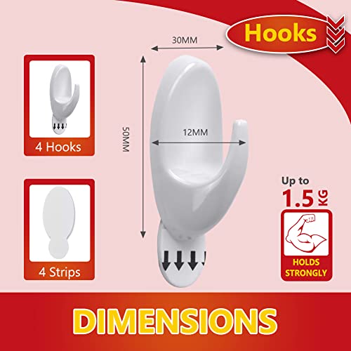 Ainiv 6PCS Medium Hooks with Adhesive Strips(Damage-Free Remove), Multi-Function Self Adhesive Hooks, Wall Door Hooks for Bathroom Kitchen Hanging Coat Cloth Towel Key, Holds up to 1.5kg