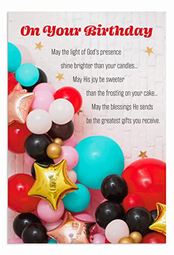 DaySpring - Birthday Balloons - 4 Balloon Designs Assortment with Scripture - 12 Happy Birthday Boxed Cards & Envelopes (U0057)