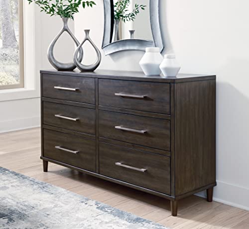 Signature Design by Ashley Wittland Mid-Century Modern 6 Drawer Dresser, Dark Brown