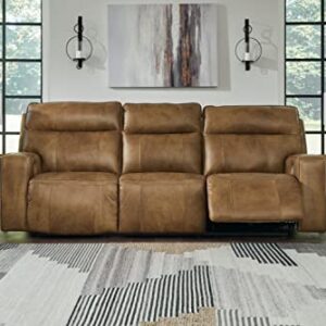 Signature Design by Ashley Game Plan Contemporary Tufted Leather Power Reclining Sofa with Adjustable Headrest, Light Brown