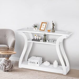 ZENY Console Table, Entryway Table with 3 Tier Storage Shelves, Narrow Long Sofa Table for Entryway, Living Room, Hallway, Couch, Foyer, White