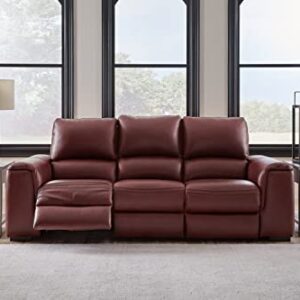 Signature Design by Ashley Alessandro Contemporary Leather Power Reclining Sofa with Adjustable Headrest, Red