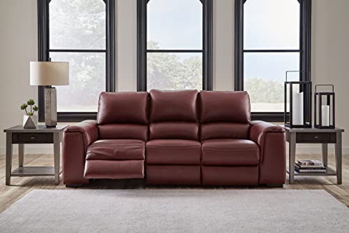 Signature Design by Ashley Alessandro Contemporary Leather Power Reclining Sofa with Adjustable Headrest, Red