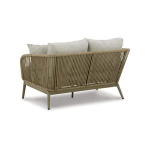 Signature Design by Ashley Swiss Valley Bohemian Outdoor Loveseat with Cushion, Light Brown