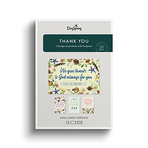 DaySpring - We Give Thanks - 4 Nature Design Assortment with Scripture - King James Version - 12 Thank You Boxed Cards & Envelopes (U0061)