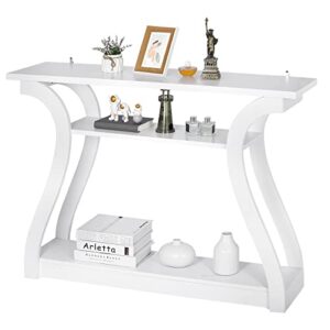 zeny console table, entryway table with 3 tier storage shelves, narrow long sofa table for entryway, living room, hallway, couch, foyer, white