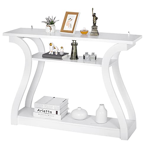 ZENY Console Table, Entryway Table with 3 Tier Storage Shelves, Narrow Long Sofa Table for Entryway, Living Room, Hallway, Couch, Foyer, White