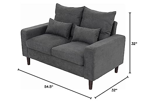 Panana Linen Fabric 2 Seater Loveseat with Armrest, Double Seat Compact Sofa Couch for Living Room Furniture (Grey)