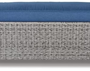 Signature Design by Ashley Naples Beach Casual Outdoor Bench with Cushion, Light Gray & Blue