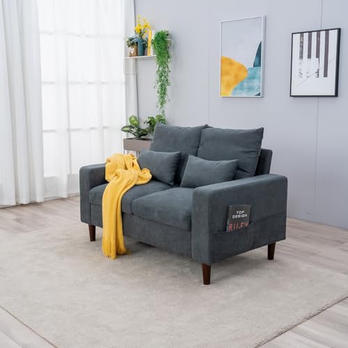 Panana Linen Fabric 2 Seater Loveseat with Armrest, Double Seat Compact Sofa Couch for Living Room Furniture (Grey)