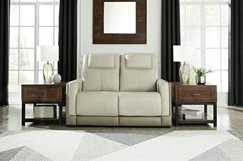 Signature Design by Ashley Battleville Contemporary Leather Power Reclining Loveseat with Adjustable Headrest, Light Gray