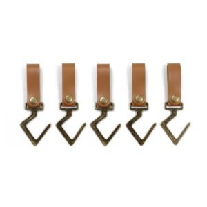 buer homie 5 pcs pu leather hooks, multifunctional leather hangers, s-type, brown