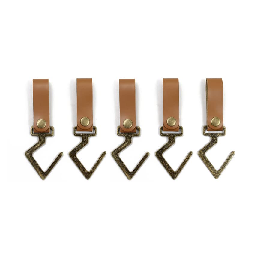 Buer Homie 5 PCS PU Leather Hooks, Multifunctional Leather Hangers, S-Type, Brown