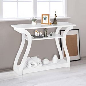 ZENY Console Table, Entryway Table with 3 Tier Storage Shelves, Narrow Long Sofa Table for Entryway, Living Room, Hallway, Couch, Foyer, White