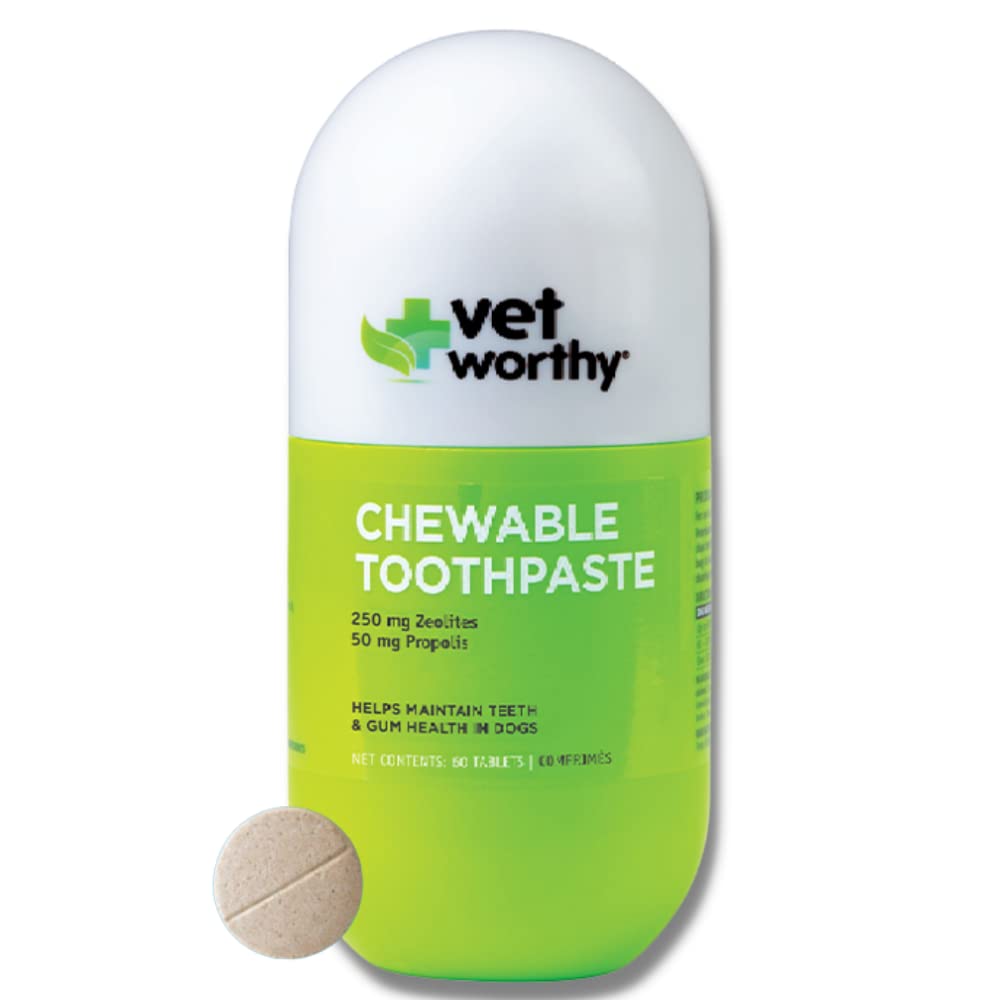 Vet Worthy Chewable Toothpaste - Dog Teeth Cleaning Chews with Propolis & Zeolites - Toothpaste for Dogs - Dog Tartar Remover for Teeth & Dog Chews for Cleaning Teeth - 60ct (Chicken Liver)