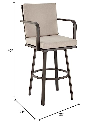 Don 30" Outdoor Patio Swivel Bar Stool in Brown Aluminum with Cushions