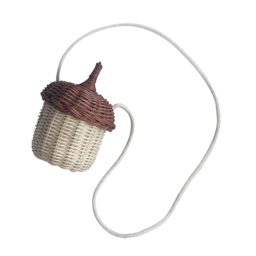 DOITOOL Hand Woven Rattan Basket Cute Acorn Shaped Basket Shoulder Basket Bag Kids Crossbody Bag Wall Hanging Basket Farmhouse Decoration