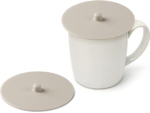 carrotez 2 pack silicone cup cover lids, 4.3 inch mug covers, reusable silicone coffee and tea cup lids - ivory