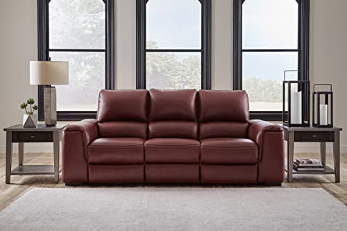 Signature Design by Ashley Alessandro Contemporary Leather Power Reclining Sofa with Adjustable Headrest, Red