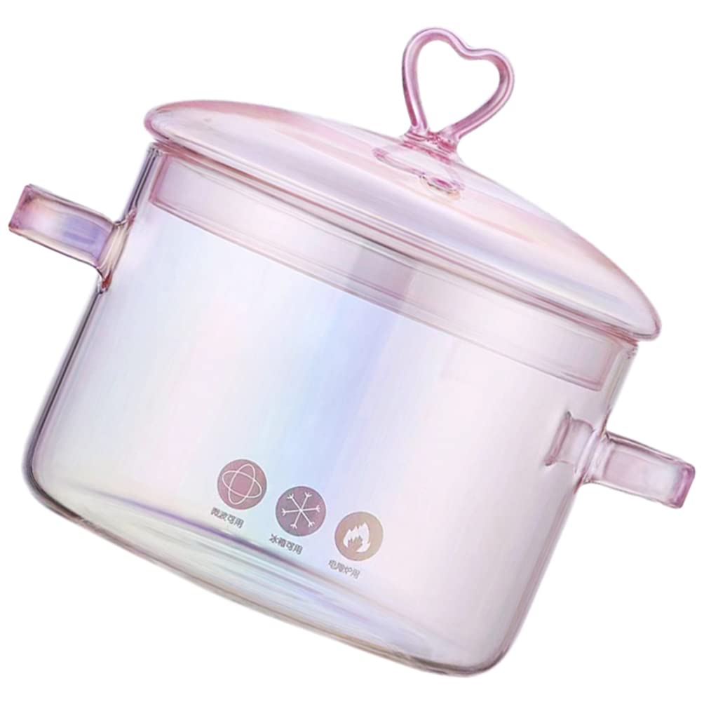 Vaguelly Glass Pot, Clear Glass Cooking Pot Saucepan with Lid, 1500mL Simmer Pot Stew Pot Microwave Stove and Dishwasher Safe Double-Handle Cookware for Milk Pasta Noodles Soup,