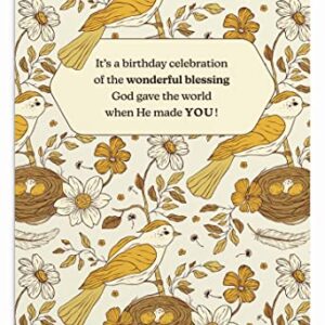 DaySpring - Birthday Birds - 4 Botanical Bird Designs Assortment with Scripture - 12 Happy Birthday Boxed Cards & Envelopes (U0056)