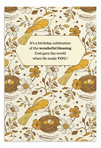 DaySpring - Birthday Birds - 4 Botanical Bird Designs Assortment with Scripture - 12 Happy Birthday Boxed Cards & Envelopes (U0056)