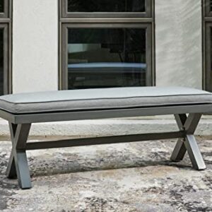 Signature Design by Ashley Elite Park Casual Outdoor Aluminum Bench with Cushion, Gray