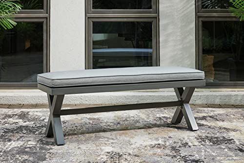 Signature Design by Ashley Elite Park Casual Outdoor Aluminum Bench with Cushion, Gray