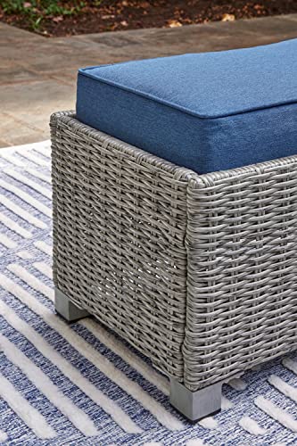 Signature Design by Ashley Naples Beach Casual Outdoor Bench with Cushion, Light Gray & Blue