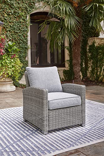 Signature Design by Ashley Naples Beach Contemporary Outdoor Lounge Chair with Cushion, Light Gray