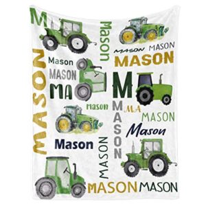 custom tractor blanket with name for boys girls kids, personalized name blanket trucks, soft flannel blankets customized gift for children day birthday christmas-40 x50