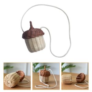 DOITOOL Hand Woven Rattan Basket Cute Acorn Shaped Basket Shoulder Basket Bag Kids Crossbody Bag Wall Hanging Basket Farmhouse Decoration