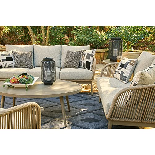 Signature Design by Ashley Swiss Valley Bohemian Outdoor Loveseat with Cushion, Light Brown