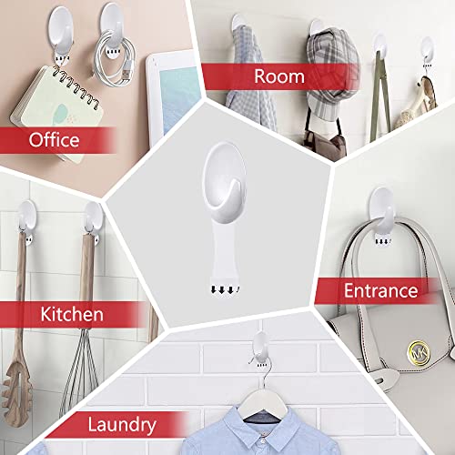 Ainiv 6PCS Medium Hooks with Adhesive Strips(Damage-Free Remove), Multi-Function Self Adhesive Hooks, Wall Door Hooks for Bathroom Kitchen Hanging Coat Cloth Towel Key, Holds up to 1.5kg